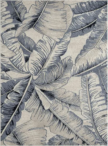 Miniatura 2 de Abani Tropical Design - Alfombra contemporánea con estampado de hojas azules y beige, 5 pies 3 pulgadas x 7 pies 6 pulgadas (5 x 8), no se