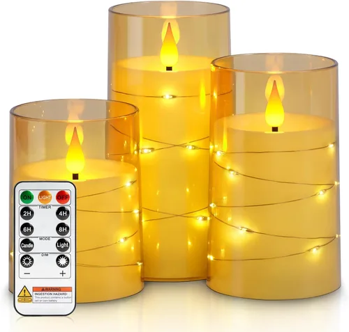 Miniatura 17 de Homemory Velas sin llama con luces de hadas de cadena de estrellas incrustadas, velas que funcionan con pilas, velas LED, velas falsas con control