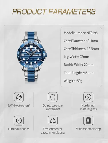 Miniatura 3 de NAVIFORCE Relojes de pulsera para hombre de acero inoxidable analógico de cuarzo resistente al agua con fecha