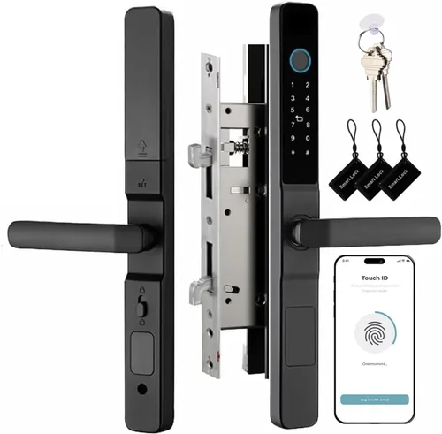 Cerradura de puerta inteligente para puertas corredizas de aluminio, huella digital, código de acceso, tarjeta IC, llave mecánica, embutido