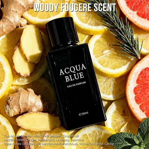 Miniatura 3 de Acqua Blue Eau de Parfum para hombre, 1.7 fl oz de colonia fresca de madera fougere con limón, menta y pimienta rosa, fragancia masculina limpia