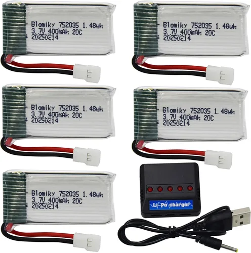 Miniatura 8 de Blomiky Paquete de 5 baterías de 3.7 V 400 mAh 25C Li-PO MX2.0 y cargador de asiento 4 en 1 para SYMA TR-F22 H31 Q11 H6C H99W H98 TR-C385 TR-P51 RC