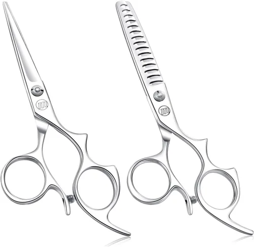 Miniatura 9 de Moontay Juego de tijeras de corte de pelo de 5.5 pulgadas con agujeros grandes para los dedos, tijeras de adelgazamiento de peluquero profesional