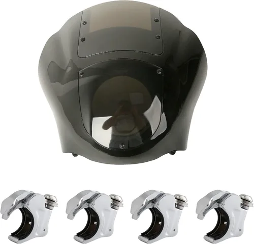 Miniatura 13 de XFMT Carenado frontal desmontable de cuarto para motocicleta con parabrisas antiniebla y abrazaderas de montaje negro de 49 mm para Harley Sportster