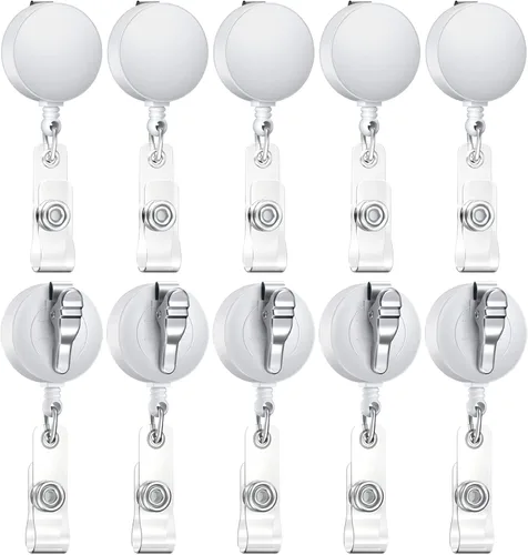 Miniatura 12 de Paquete de 12 carretes retráctiles para insignias, portatarjetas de estudiante, carretes retráctiles con clip de cocodrilo 12 piezas blanco