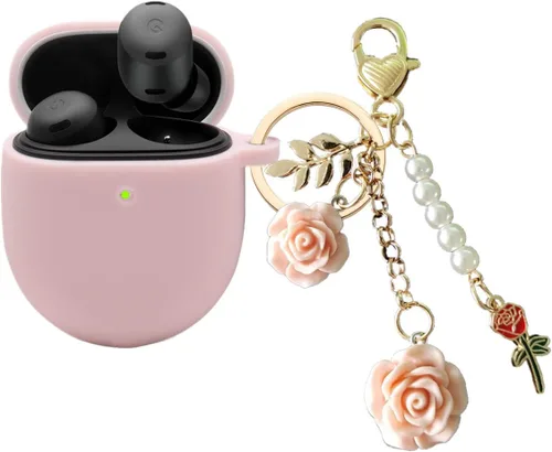 Miniatura 9 de Funda para Google Pixel Buds Pro con llavero, bonita funda de silicona para Pixel Buds Pro, funda de carga protectora con mosquetón de flores, Azul