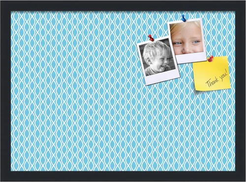Miniatura 135 de PinPix Tablero de anuncios de corcho de 13 x 13 pulgadas. Este tablero decorativo enmarcado viene con diseño de ondas en blanco y negro y un marco