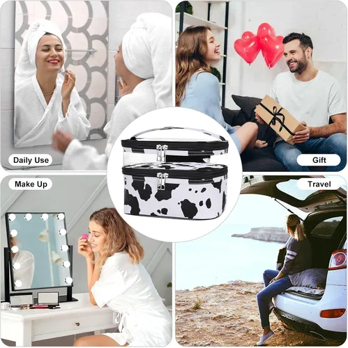 Miniatura 6 de HUA ANGEL Bolsa de cosméticos transparente de doble capa para mujeres, bolsa de maquillaje de viaje, bolsa de aseo impermeable, organizador de bolsa