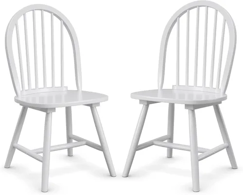 POWERSTONE Juego de 2 sillas de comedor, sillas Windsor de madera con respaldo de husillo, silla de comedor de granja, silla de cocina, color blanco