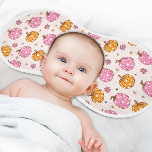 Miniatura 4 de Muslin Baby Burp Cloths, Retro Pumpkin 70s Hippie Muslin Washcloths Baby Bibs Rags Comfy Soft Absorbent in for Newborn Boys and Girls 4 Piece 22 x