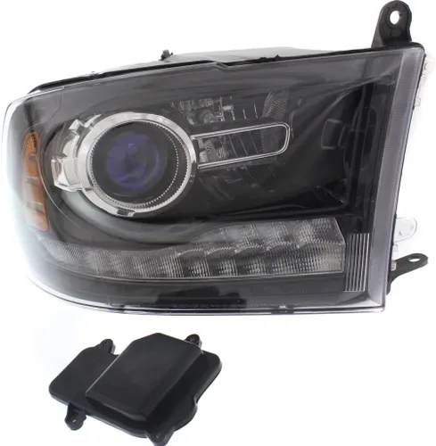 Miniatura 8 de Para RAM 1500 Classic 2019 Conjunto de luz principal lado del conductor con bombillas (carcasa negra) reemplaza CH2502289 certificado CAPA