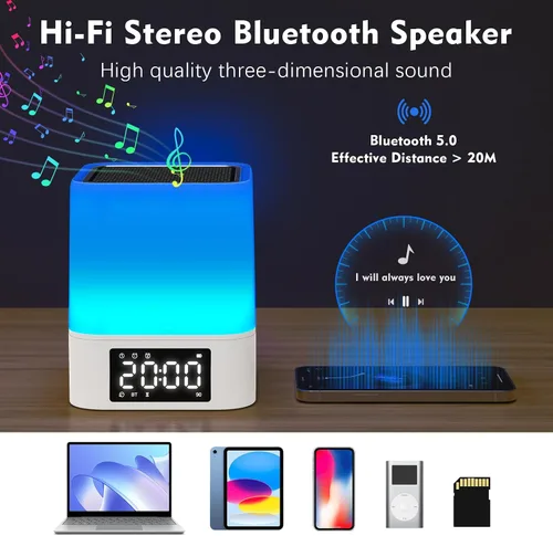 Miniatura 2 de Luz Nocturna Altavoz Bluetooth, Regalos para Niños de 10 11 12 13 14 15 Años Adolescentes Niñas, Reloj de Alarma Dual Todo en Uno, Lámpara de Noche