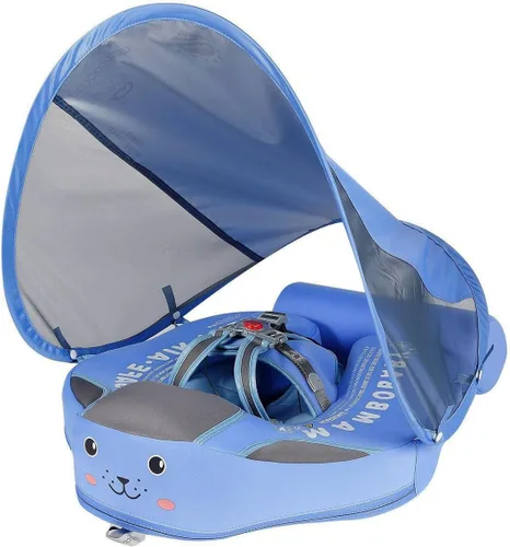 Mambobaby Baby Float with Canopy for Pool，Infant Toddler Swim Float for Outdoor, UPF 50+ Sun Protection Solid Pearl-Foam Soft Skin-Friendly Fabric
