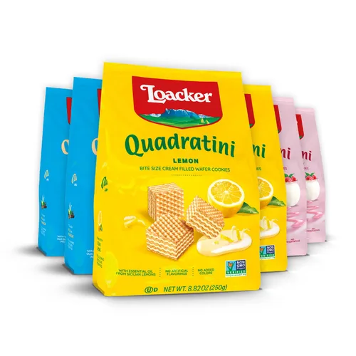 Loacker Quadratini - Paquete grande de galletas de oblea variadas con sabor a frutas - Mezcla de limón, vainilla y yogur de frambuesa - Galletas