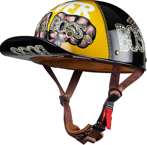 Miniatura 15 de Baseball Motorcycle Helmet DOT Approved Half Helmet German Style Skull Cap Helmet Motorbike Cruiser Scooter Cool Helmet for Men and Women Baseball