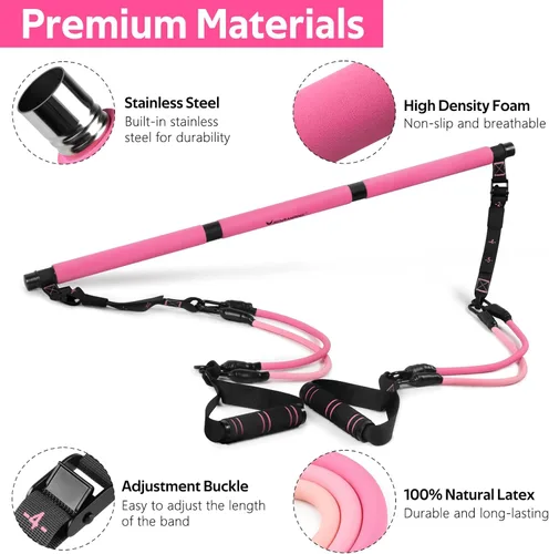 Miniatura 2 de Pilates Bar Kit with Resistance Bands, Multifunctional Pilates Bar for Women & Men with Heavy-Duty Metal Adjustment Buckle, Pilates Home Equipment
