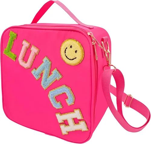 Miniatura 8 de Lonchera aislada con correa ajustable para el hombro, lonchera de nailon preppy grande con aislamiento, bolsa de almuerzo reutilizable con bolsa