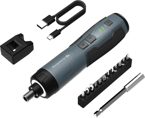 Kit de destornillador eléctrico, iFu - Destornillador de potencia inalámbrico recargable con luz LED y 12 puntas magnéticas, juego de destornillador