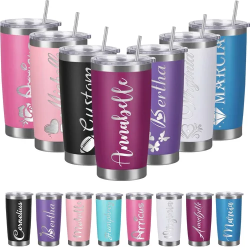 Miniatura 8 de Vasos personalizados con nombres, tapas y pajitas, tazas de viaje grabadas con láser personalizadas de 20 onzas, vasos aislados personalizados