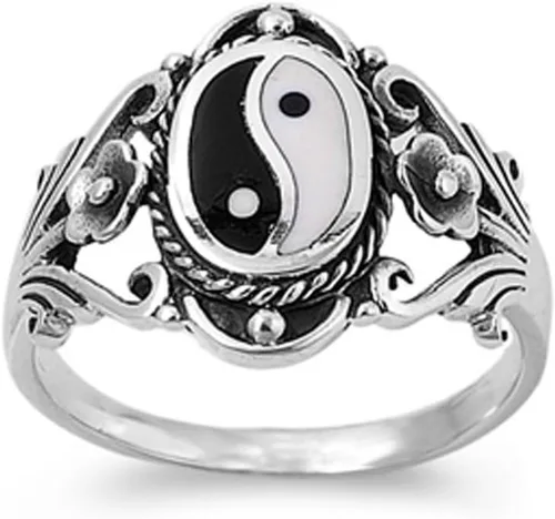 Miniatura 2 de Anillo chino Yin Yang de plata esterlina para mujer, banda 925 de 0.709 in, tamaños 6-12, Metal, Sin piedras preciosas