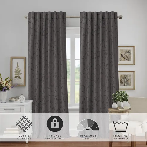 Miniatura 2 de Elrene Home Fashions Mia - Cortina opaca para ventana de jacquard, 52 x 95 pulgadas (1 panel), color gris