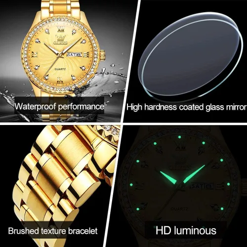 Miniatura 34 de OLEVS - Relojes de diamantes para hombres, relojes de vestir a prueba de agua, relojes analógicos de cuarzo de lujo con calendario de fecha y correa
