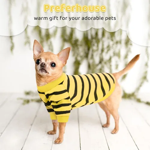 Miniatura 5 de Camiseta a rayas para perros y gatos, chaleco de algodón para primavera, verano, para mascotas, adecuada para mascotas pequeñas y medianas y Amarillo