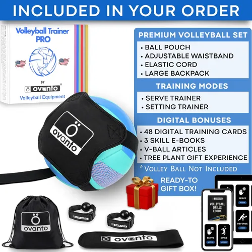 Miniatura 2 de OVANTO Equipo de entrenamiento de voleibol – Rebotador de práctica ajustable en 4 estilos para sacar, rematar, colocar y pasar como un profesional