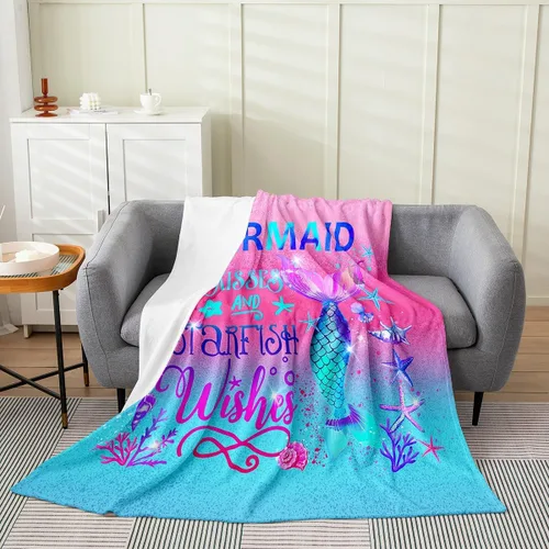 Miniatura 11 de Erosebridal Manta de cola de sirena para niños, manta de vellón de sirena de 40 x 50 pulgadas para niñas, manta de franela de escamas de peces
