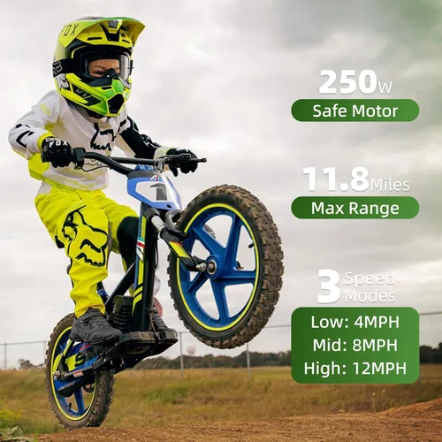 Miniatura 3 de Bicicleta eléctrica ligera AIII para niños, motocicleta eléctrica de 170/340W hasta 10/12MPH, batería desmontable de 24V, frenos duales operados a