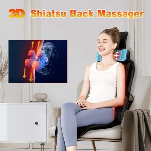 Miniatura 4 de Masajeador de espalda Shiatsu con calor, almohadilla para silla de masaje para espalda completa, masajeador de silla con soporte para el cuello