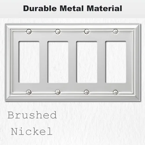 Miniatura 3 de OKAWYC Cubierta Cuádruple para Interruptor de Luz Decorativo Placa de Pared de Metal Adler, Paquete de 2 Níquel Cepillado 4 Gang Cuádruple Rocker