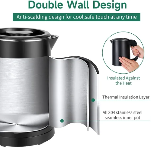 Miniatura 4 de Hervidor de té eléctrico pequeño de acero inoxidable, mini calentador portátil de agua caliente de 0.8 L, hervidor de café eléctrico de viaje