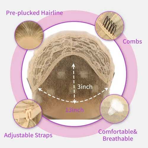 Miniatura 7 de SAPPHIREWIGS Peluca rubia con encaje frontal, pelucas largas y onduladas para mujer, pelucas de color rubio ceniza, resistentes al calor, para Mix