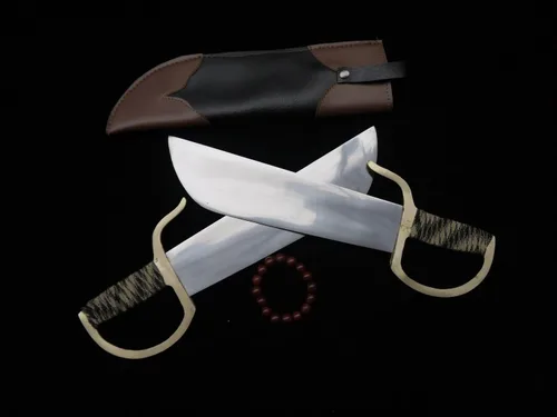 Miniatura 4 de Chinese Wing Chun - Espadas de mariposa Bart Cham Dao - Cuchillas de acero inoxidable hechas a mano con funda de cuero, accesorios de latón