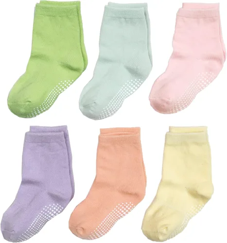 Miniatura 10 de 6 pares de calcetines antideslizantes acogedores y cálidos tipo crew con agarres para bebés, infantes, niños pequeños, niños y niñas