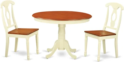 Miniatura 10 de East West Furniture HLKE3-BCH-LC Juego de mesa y sillas de cocina de 3 piezas contiene una mesa de comedor redonda con pedestal y 2 sillas tapizadas