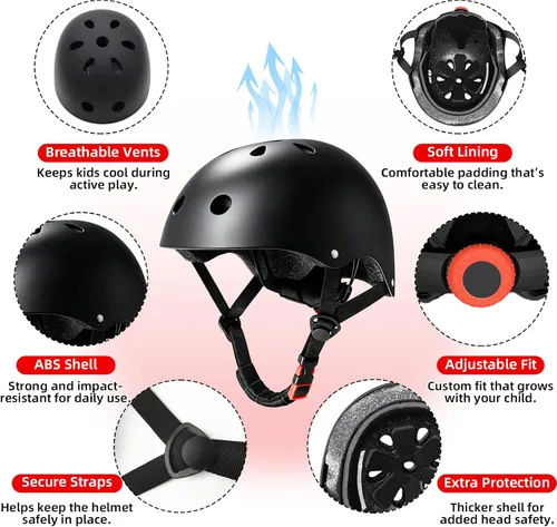 Miniatura 3 de Casco de bicicleta para niños de edades 2-14, casco de seguridad ajustable para niños pequeños con juego de equipo de protección, cascos