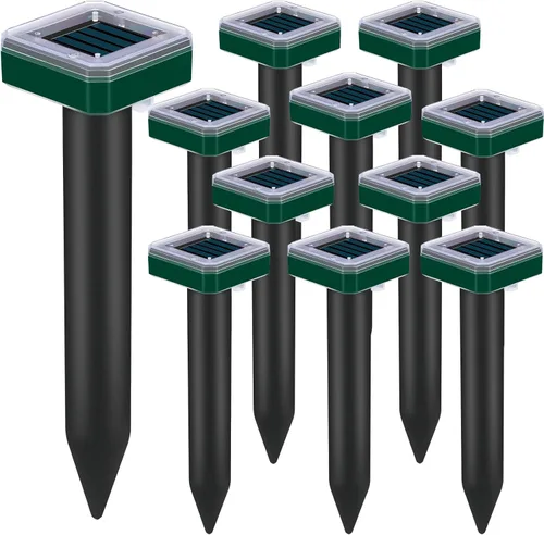 12 piezas Tirgo repelente de topos alimentado por energía solar para césped, repelente de serpientes para patio, trampa repelente de troncos de