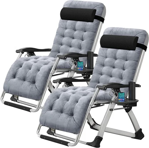 Miniatura 19 de Silla de gravedad cero, sillón reclinable de césped, tumbona reclinable para patio, tumbona plegable portátil con cojín suave desmontable, soporte