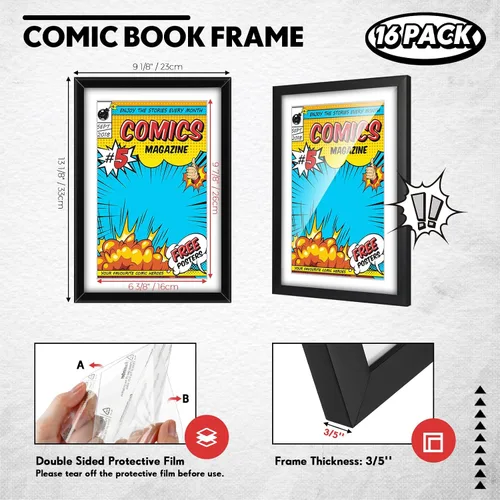 Miniatura 2 de Geetery - Juego de 16 marcos para cómics, con protección UV, marcos para revistas de cómics que se ajustan hasta 17,1 x 25,7 cm, para pared o mesa