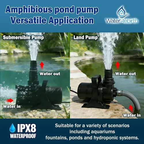 Miniatura 8 de WaterRebirth PSA8000 Bomba de agua dulce resistente, 8500 GPH 600W potente bomba sumergible/en línea, elevación extra alta de 26.3 pies