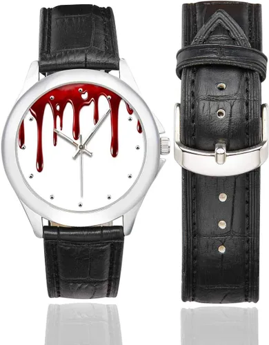 Miniatura 2 de Bloody Hand Print Horror Halloween Reloj de correa de cuero clásico de acero inoxidable impermeable negro, Negro
