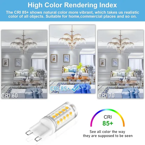 Miniatura 5 de Winshine - Bombilla LED G9 doble clavija, bombillas T4 G9 de luz diurna de 6000 K para candelabros, 4 W (equivalente halógeno de 40 W), ángulo