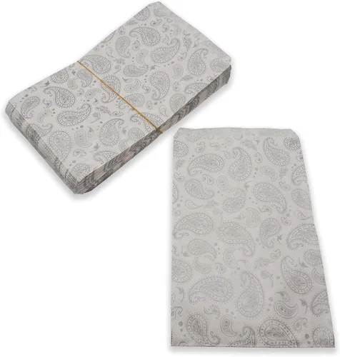 N'icePackaging 20 bolsas de regalo decorativas de papel plano de 6 x 9 pulgadas, diseño de cachemira plateada elegante en bolsas de papel kraft