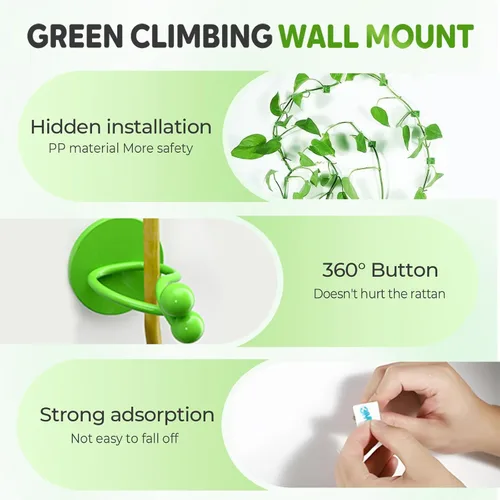 Miniatura 4 de HISKI Clips de pared para escalada de plantas, fijador de plantas verdes con gancho autoadhesivo, clips de pared para plantas trepadoras, clips