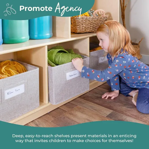 Miniatura 7 de Guidecraft EdQ - Estante de almacenamiento natural con 3 compartimentos de tela: estantería de madera y organizador de juguetes para niños, unidad