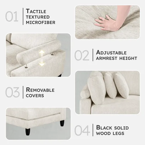 Miniatura 3 de Lexicon Sofá modular de 120 pulgadas, sofá modular de microfibra de gran tamaño de 4 plazas en forma de L, 6 almohadas decorativas y arreglo Beige
