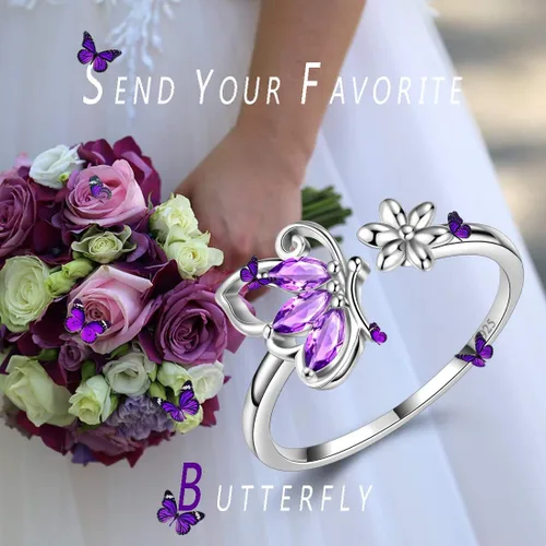 Miniatura 7 de 925 Sterling Silver Birthstone Butterfly Jewelry Women Crystal Animal Cute Butterflies Birthday NecklaceEarringRingBracelet Sets Birth Stone