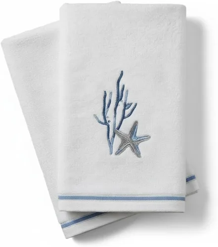 Avanti Linens – Juego de toallas para los dedos, toallas de baño de terciopelo 100% algodón con estrellas de mar bordadas y coral, reverso de rizo